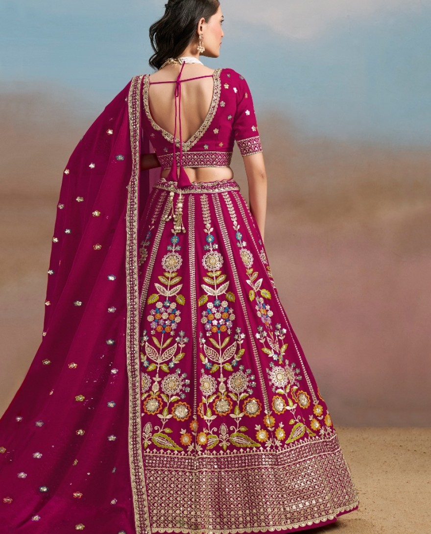 6008-PINK - Stunning Pink Thread Work Georgette Engagement Wear Lehenga With Blouse